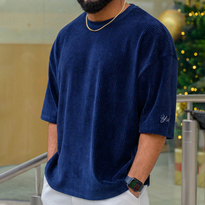 Men&rsquo;s Trend Loose Solid Color Crewneck Cotton Short Sleeve T-shirt Top