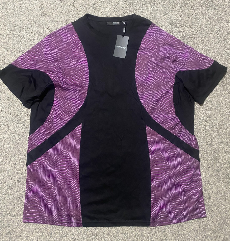 NWT- Murano Men&rsquo;s 2XB Stretch Short Sleeve T.Shirt Black Purple Liquid Luxury