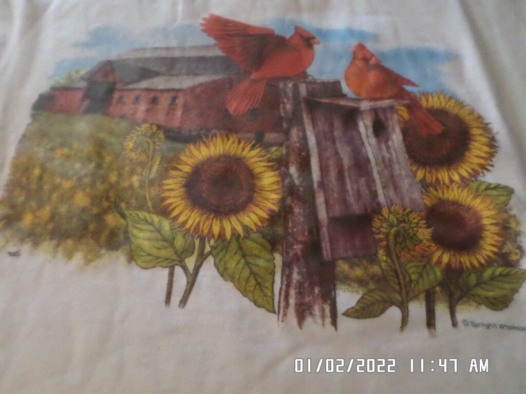 NEW T-Shirt: 2 Cardinals w/ Barn Scene & Sunflowers (LOTS of Colors & Sizes)