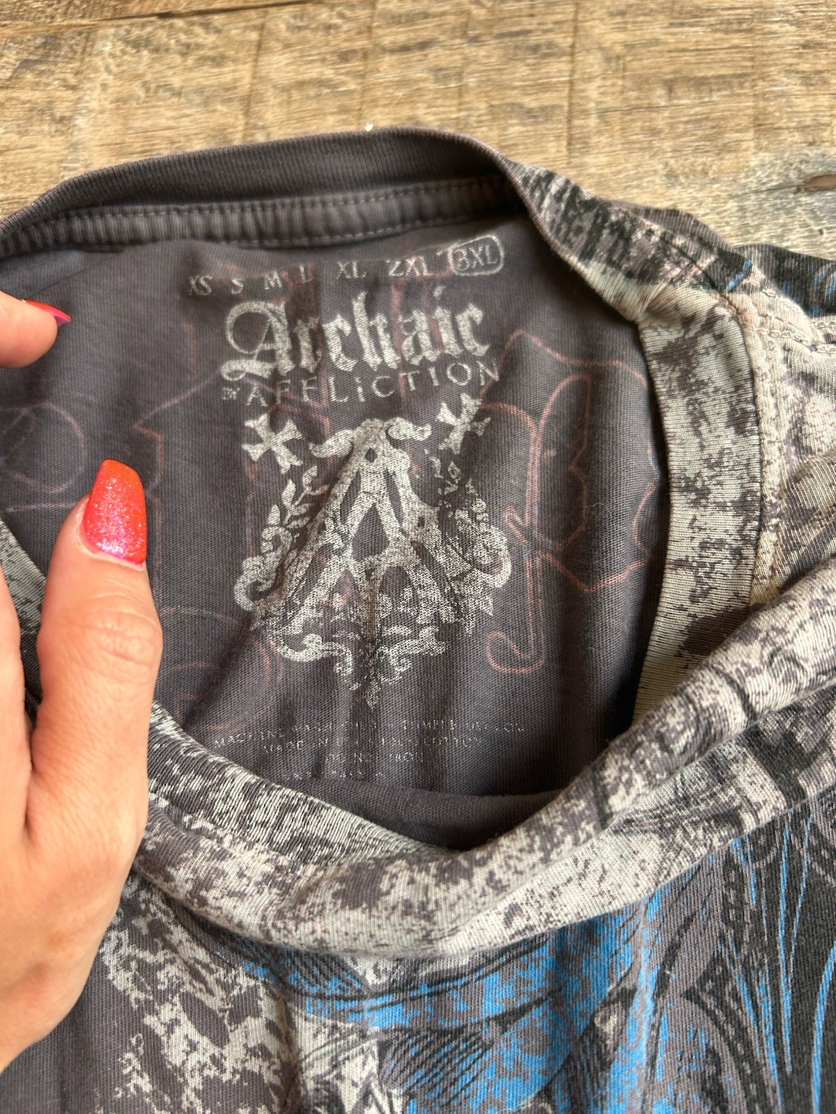 Archaic All Over Print Graphic Tee Y2K Affliction Style Eagle Cross Shirt XXL
