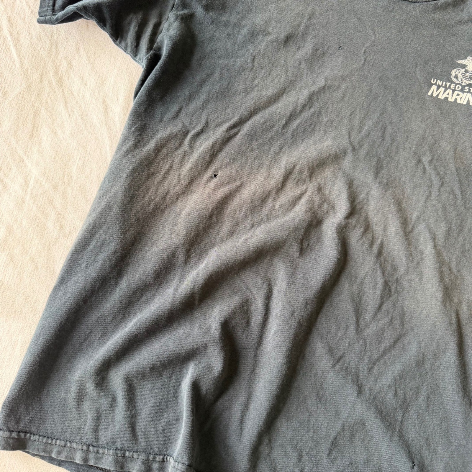 Gildan US Marines USMC Warning Skull Graphic T-Shirt Black Large Distressed Tee