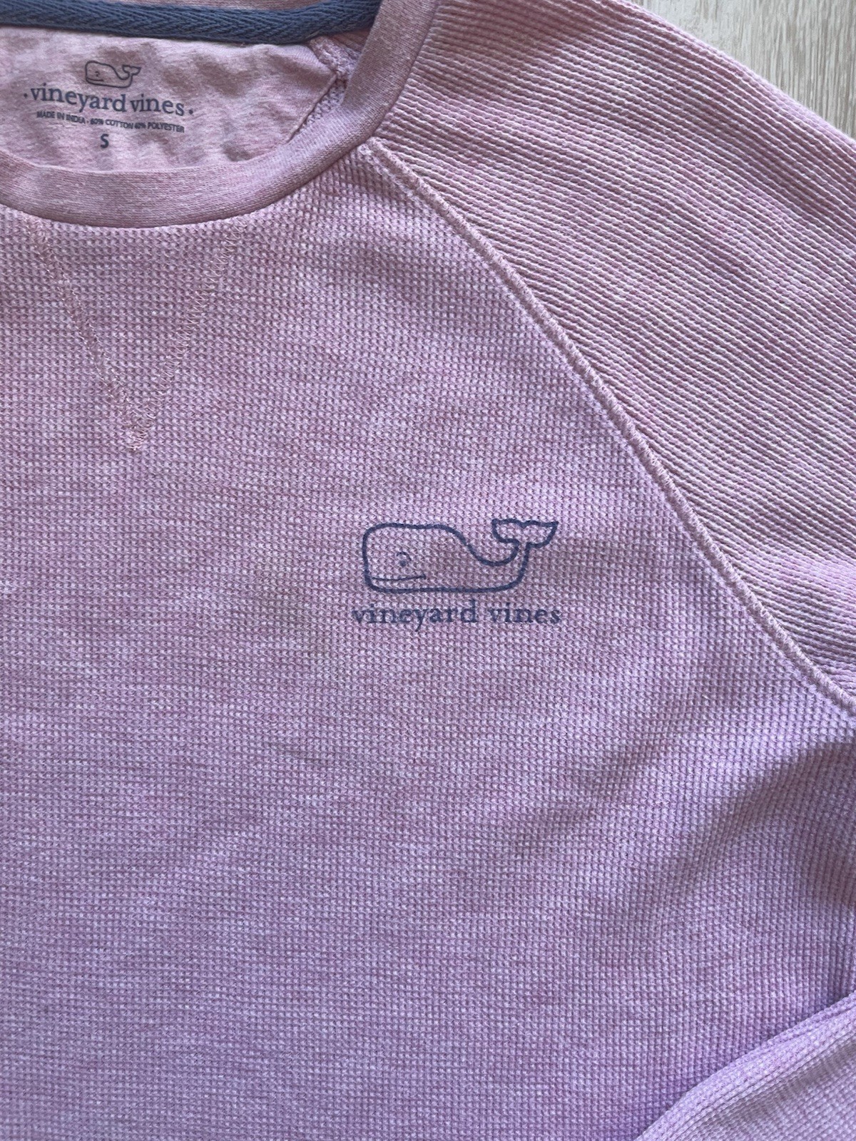 Vineyard Vines Thermal Shirt Men Pink Waffle Knit Stretch Whale Logo Small
