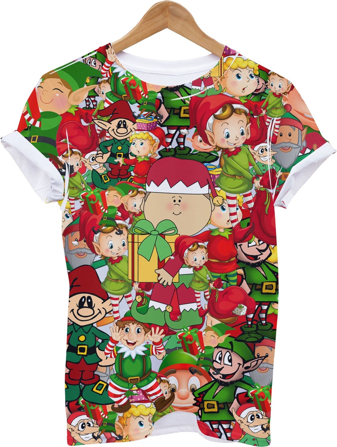 Elf All Over T Shirt Christmas Festive Present Party Holidays Santa Reindeer Top