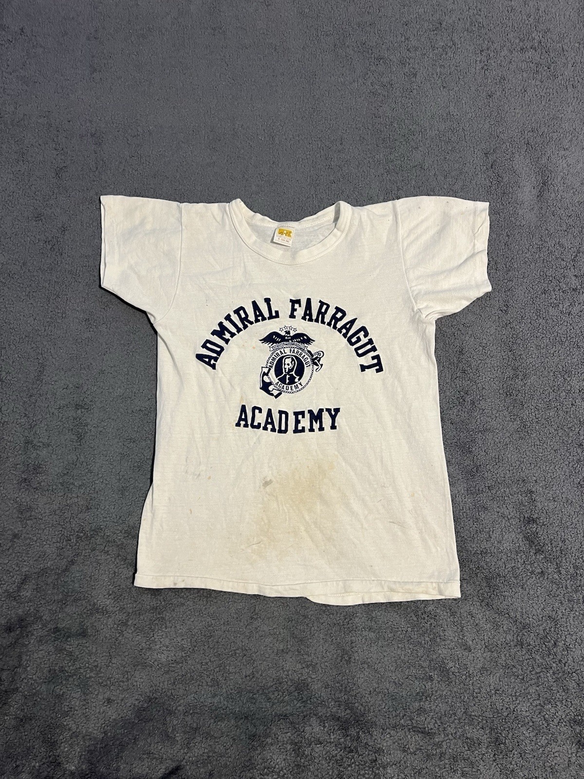 Vintage 1970s Russell Athletic Admiral Farragut Academy Navy Size Small White