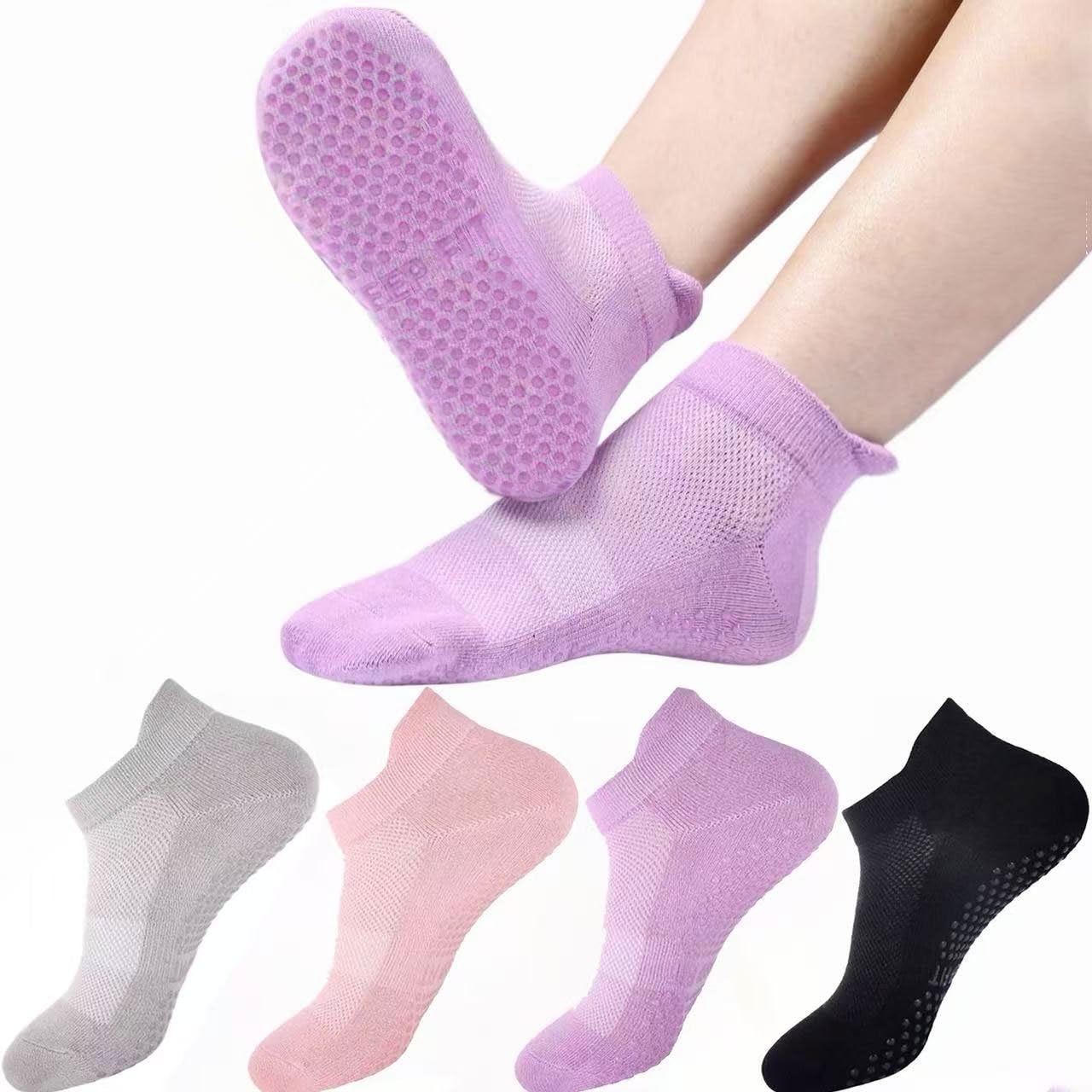 4 Pairs Grip Socks Pilates Socks for Women Non Slip Yoga Athletic for Barre T…