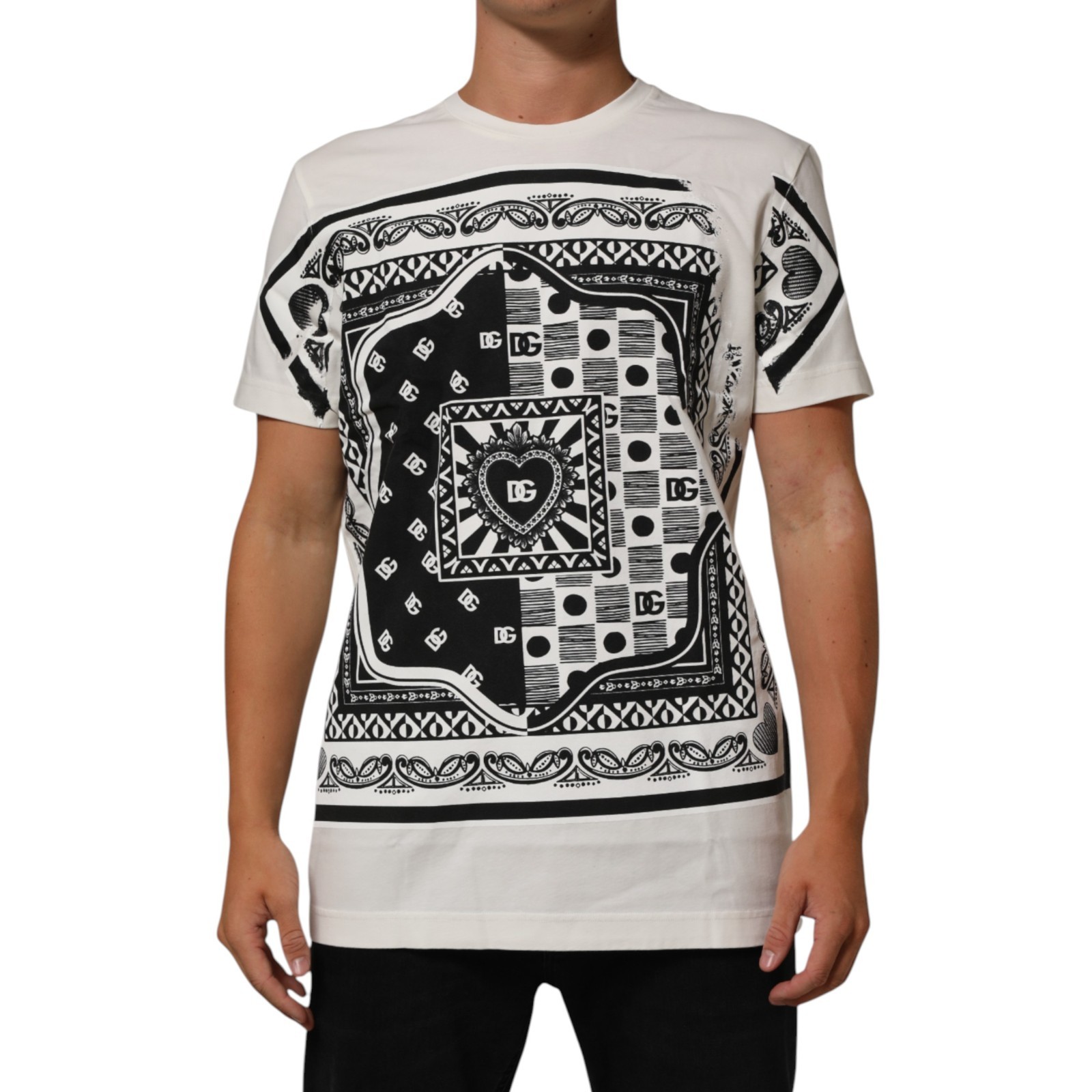 DOLCE & GABBANA T-shirt White Cotton Logo Bandana Print Men IT52/US42/XL 900usd
