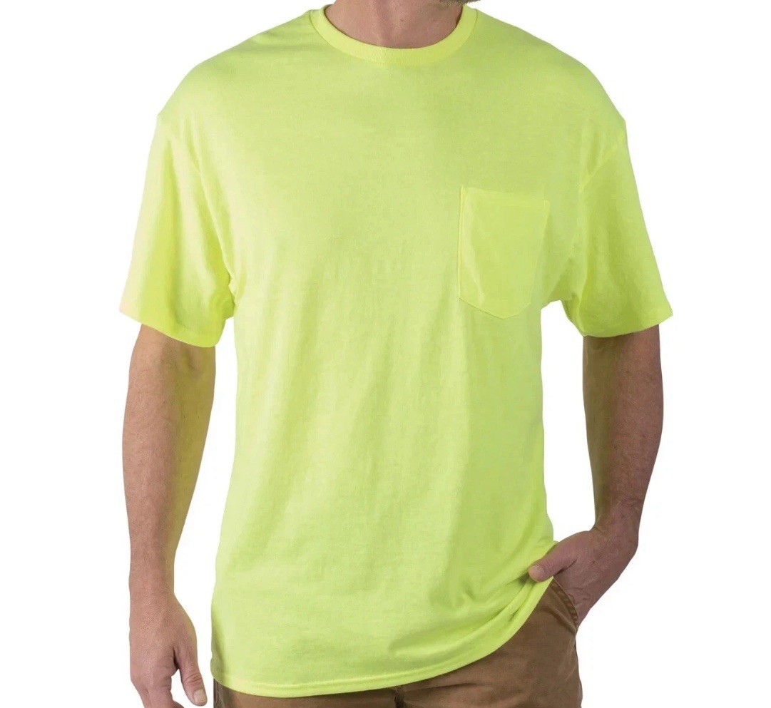NEW~Walls Short Sleeve Working Man&rsquo;s Pocket Tees (2-Pack)~ XL Hi-Vis Green