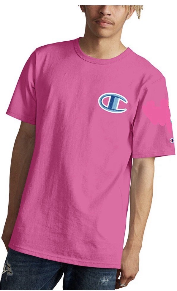 CHAMPION LIFE FLOSS STITCH C LOGO HERITAGE TEE SHIRT PEONY PINK MENS SIZE LARGE