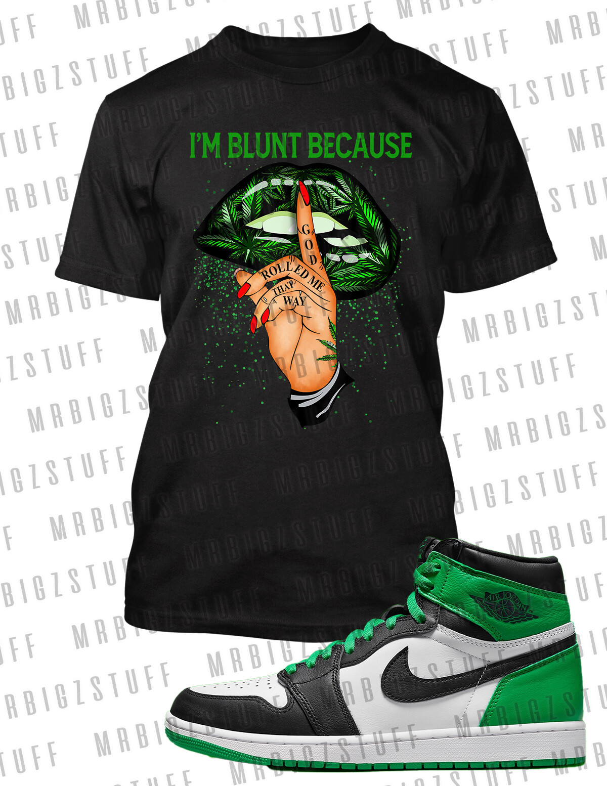Marijuana I&rsquo;m Blunt Lips Cannabis 420 Graphic Sneaker Tee Shirt J1 OG Big Tall S