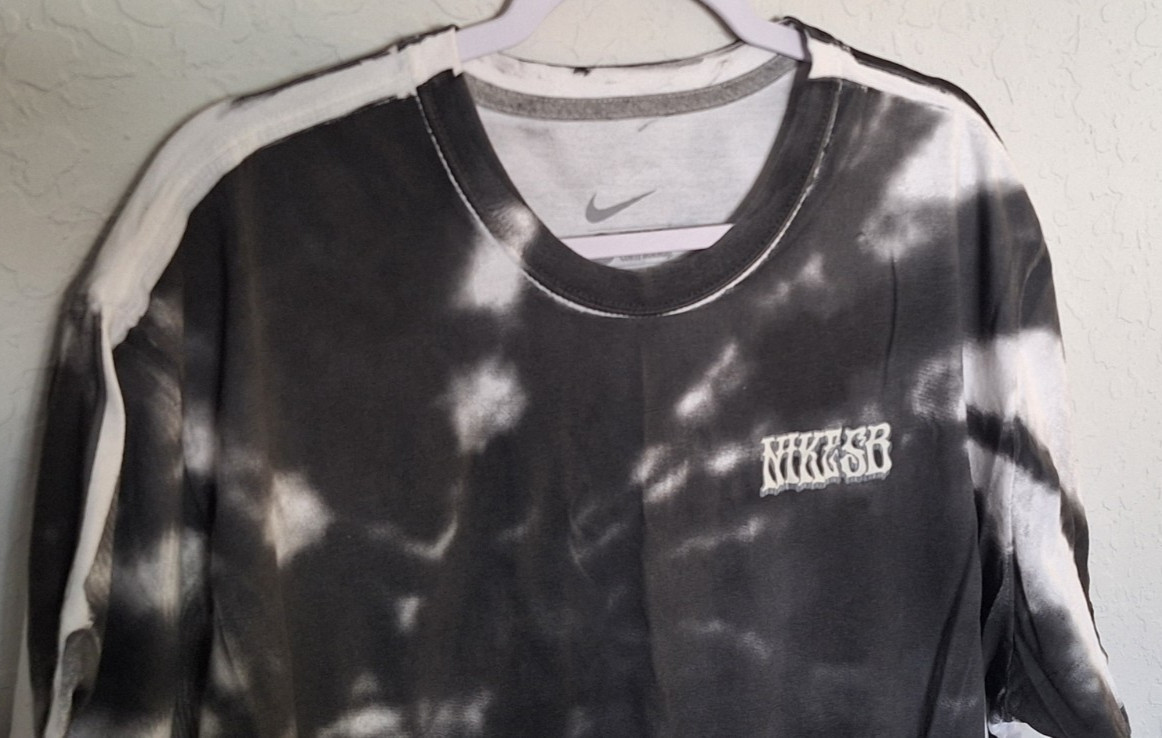 Rare NIKE SB Skateboard Black & White Tie Dye Double-Sided T-Shirt 2XL Hard Find