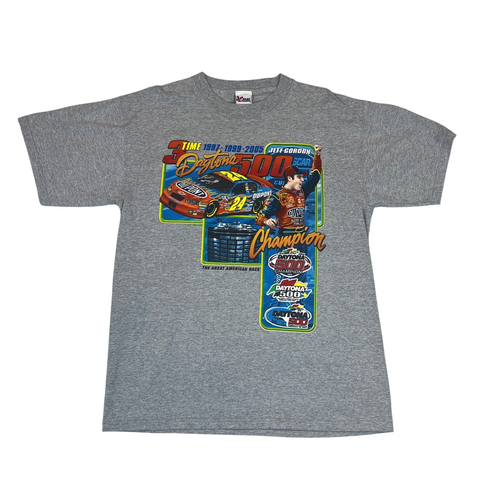 2005 Daytona Champion Jeff Gordon Tee Men&rsquo;s Sz L Chase Authentics Gray and Red
