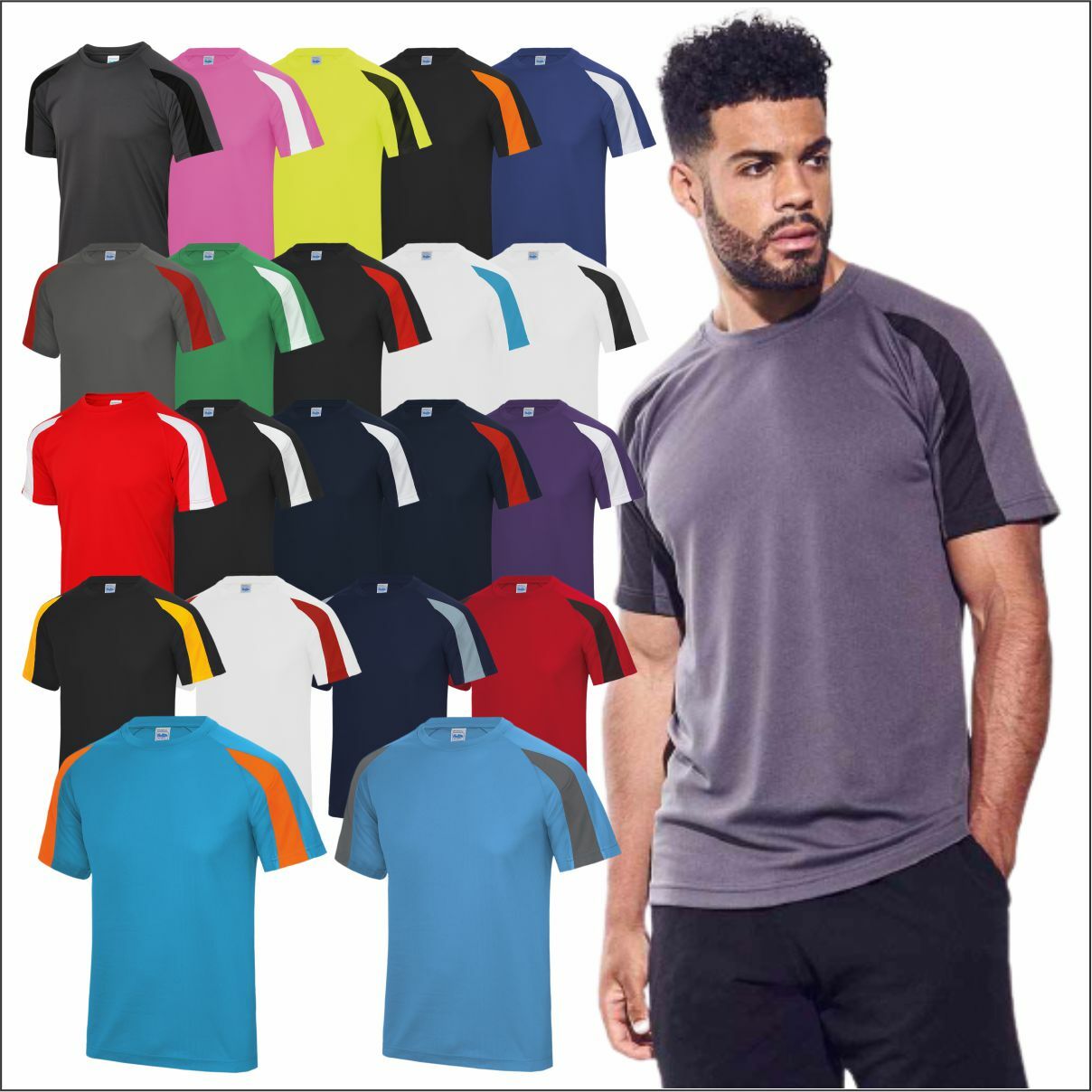 AWDis Men&rsquo;s Contrast Cool T-Shirt Polyester Sports Gym Football Running Active T