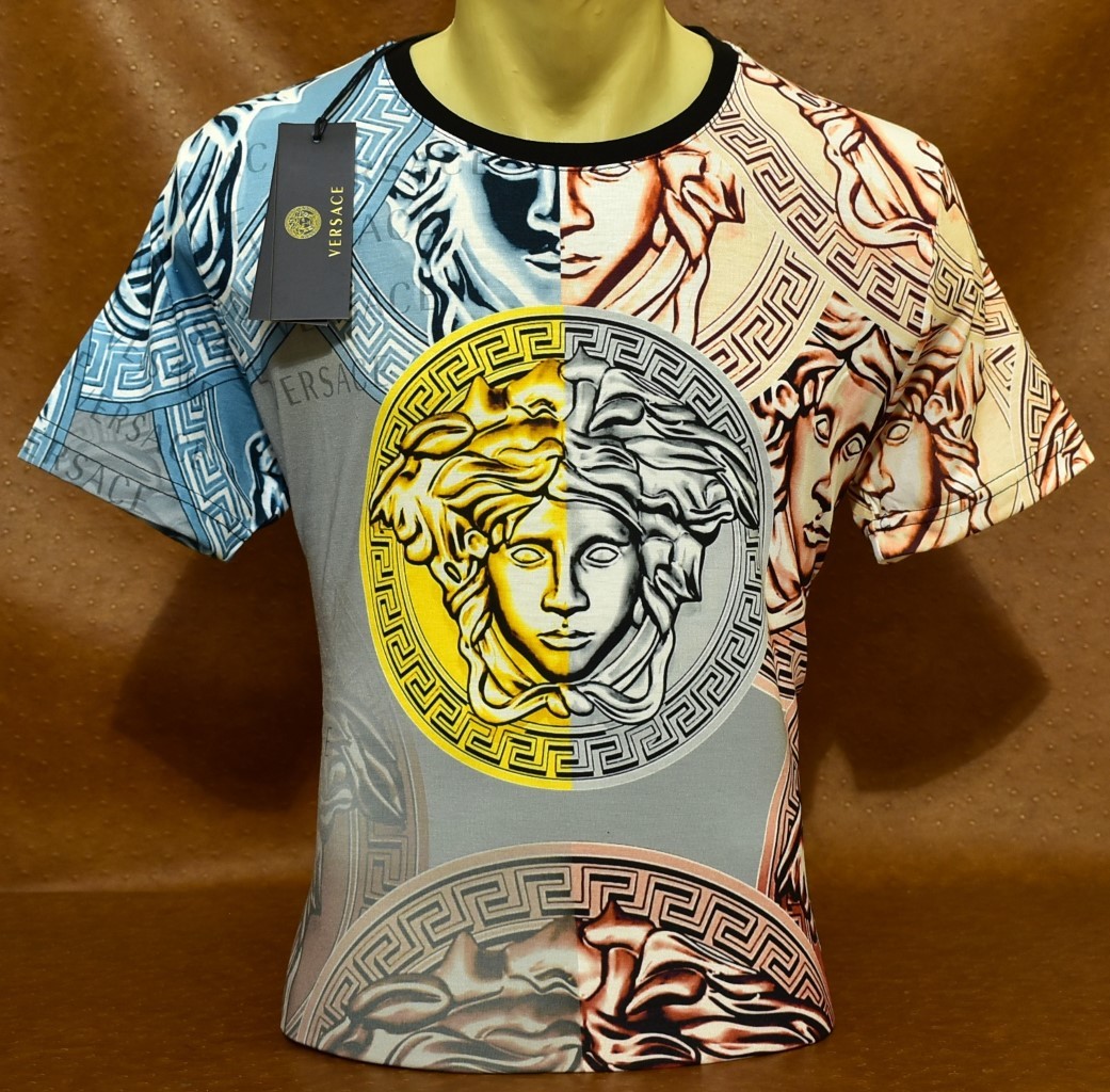 Versace Men’s Medusa Multicolor Greek Key Graphic Short Sleeve Tee Size L
