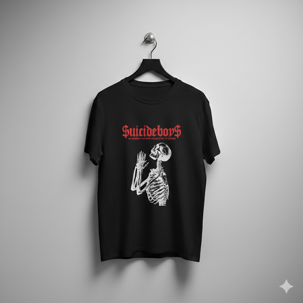 Suicideboys $uicideboy$ Skeleton Prayer Black Graphic T-Shirt – S560