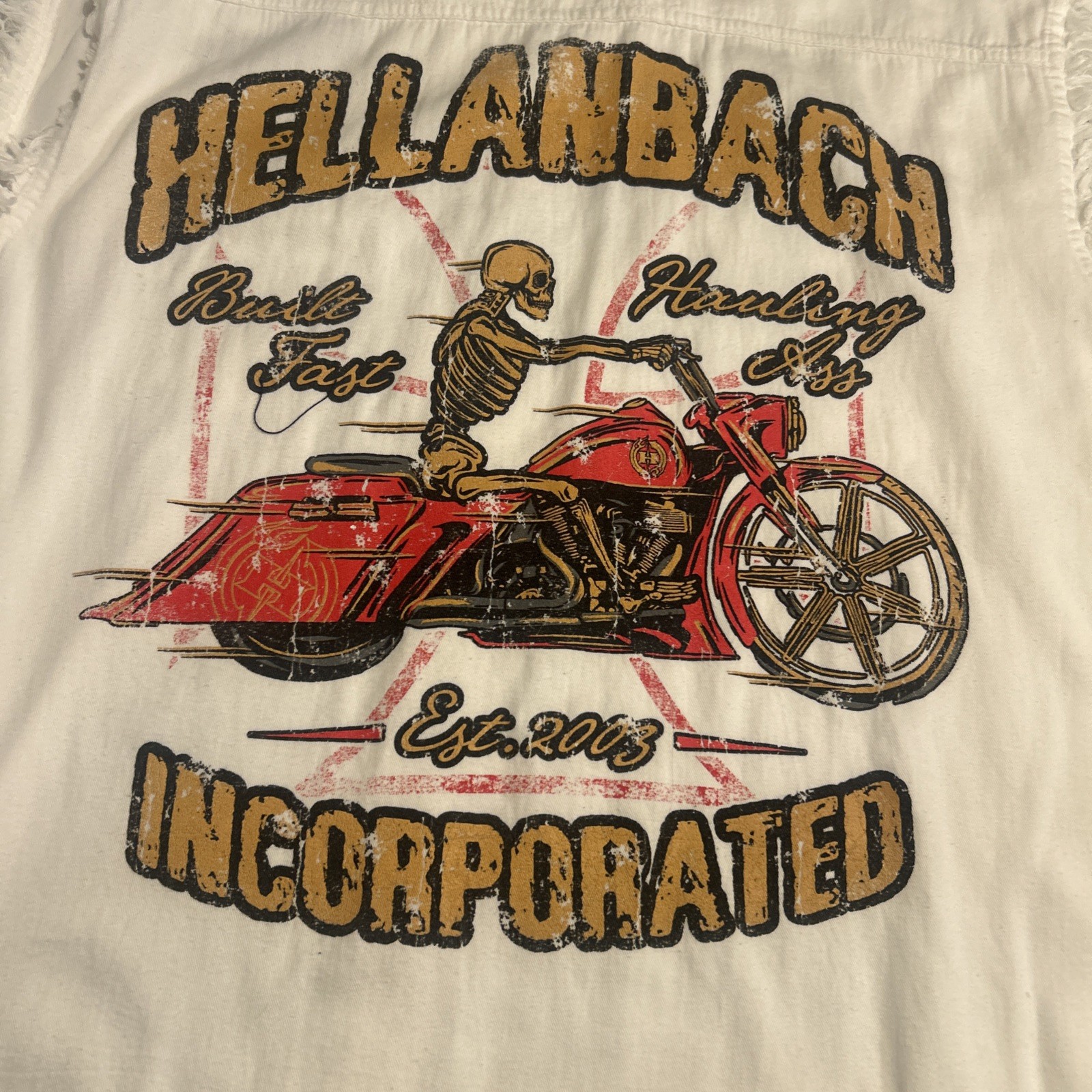 Biker Wear Usa Sz L Hellanback Inc Biker Shirt Bottom DownCut Off Sleeves# Ride