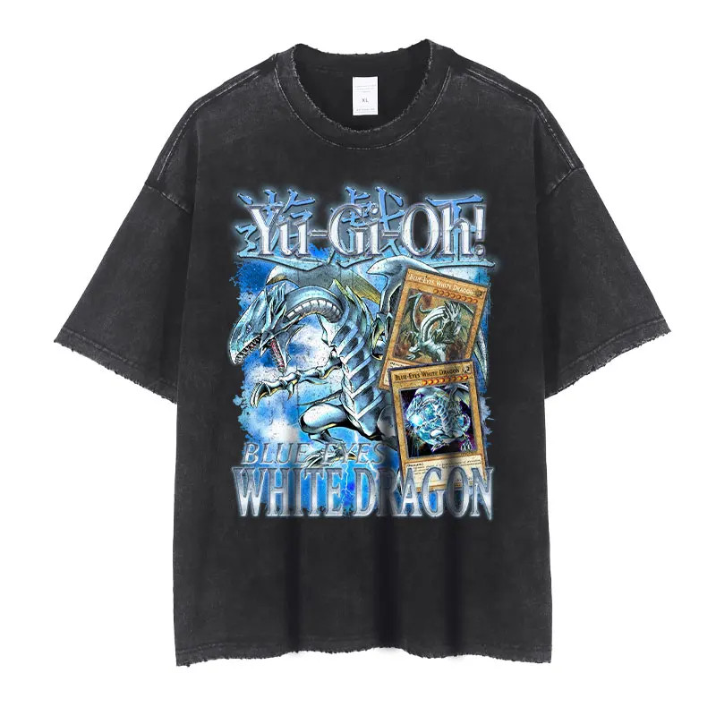 Anime Y-Yu Gi Oh T Shirts Men Retro Vintage Washed Yugi Muto Printed T-Shirt Ove