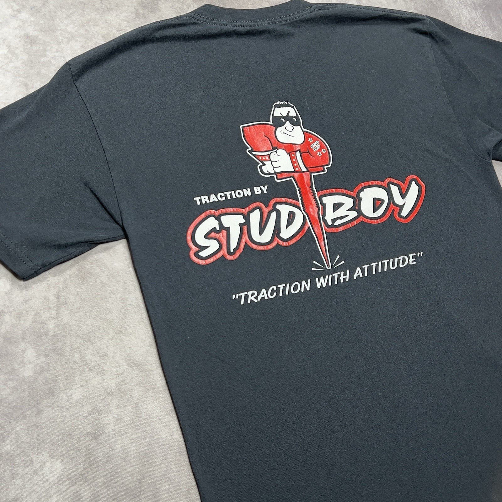 VTG Stud Boy T-Shirt Mens Medium Black Snowmobile Racing Track Studs Graphic Tee