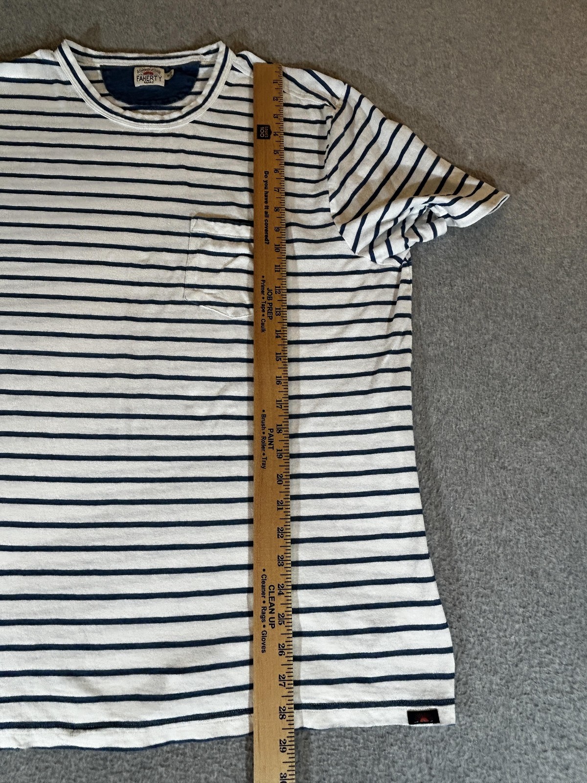 Faherty Shirt Mens XL White Navy Stripe Pocket Breton Relaxed Fit Short Sleeve