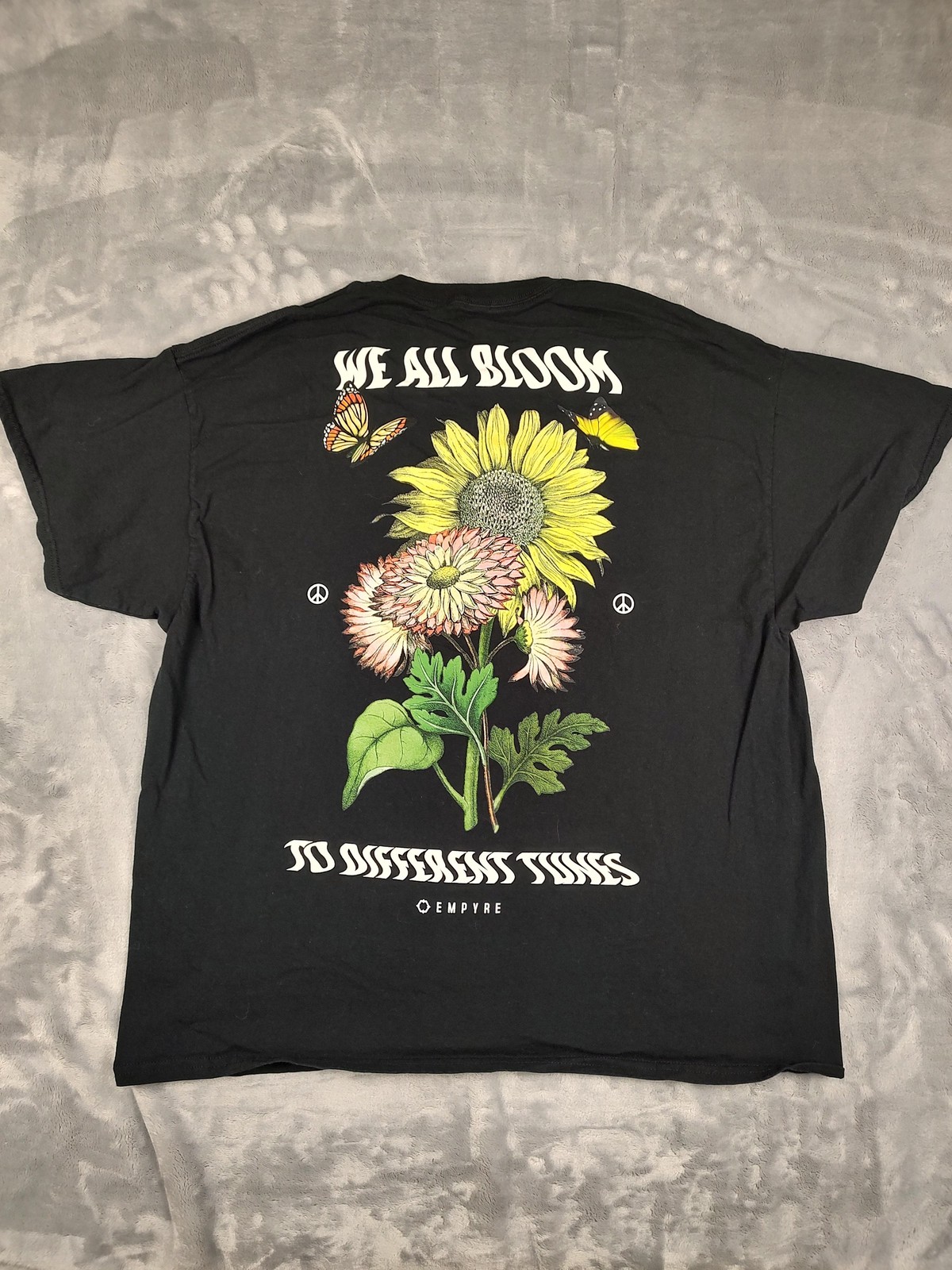 Empyre Shirt Mens 2XL Black We All Bloom Floral Butterfly Peace Back Graphic Tee