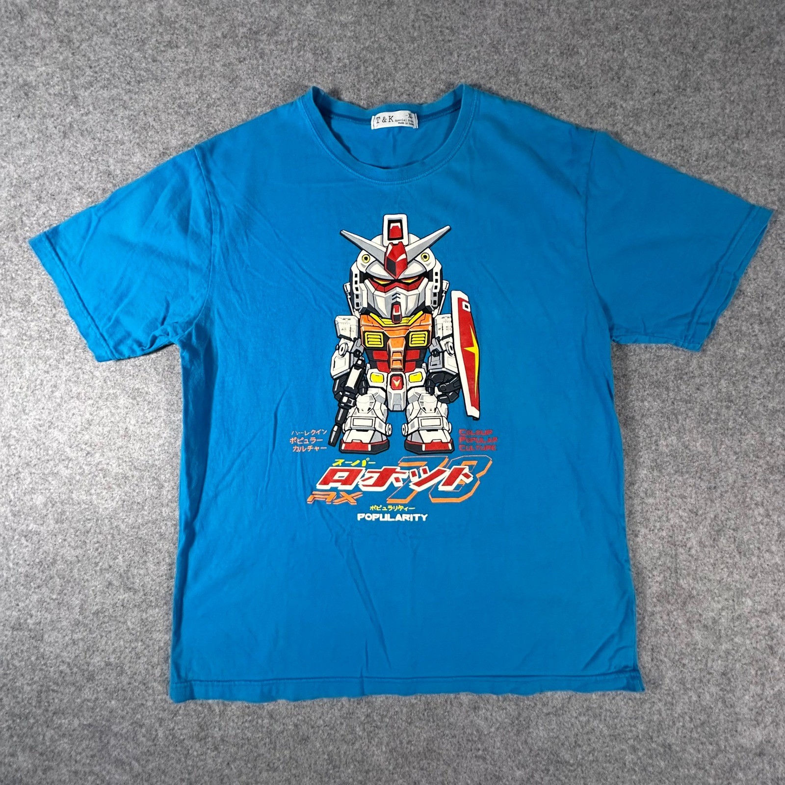 T&K Special Brand Gundam Robot Shirt XL Blue Mens Graphic Tee Anime Cartoon