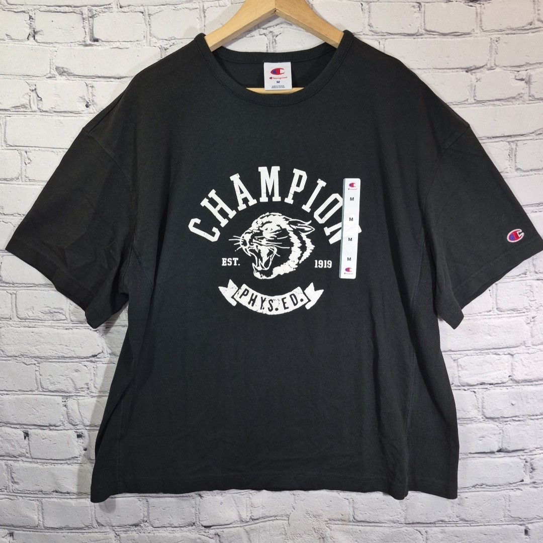 Champion Phys Ed Cougar Graphic Tee Mens M Black Spellout Logo T-Shirt NWT