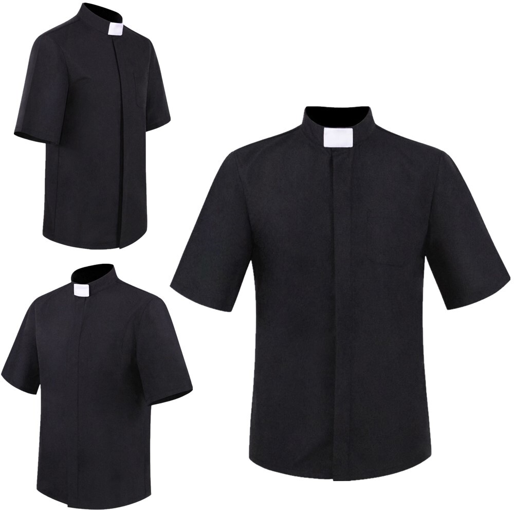 US Men&rsquo;s Priest Clergy Shirt Short Sleeves Stand Collar for Pastor Preacher Tops