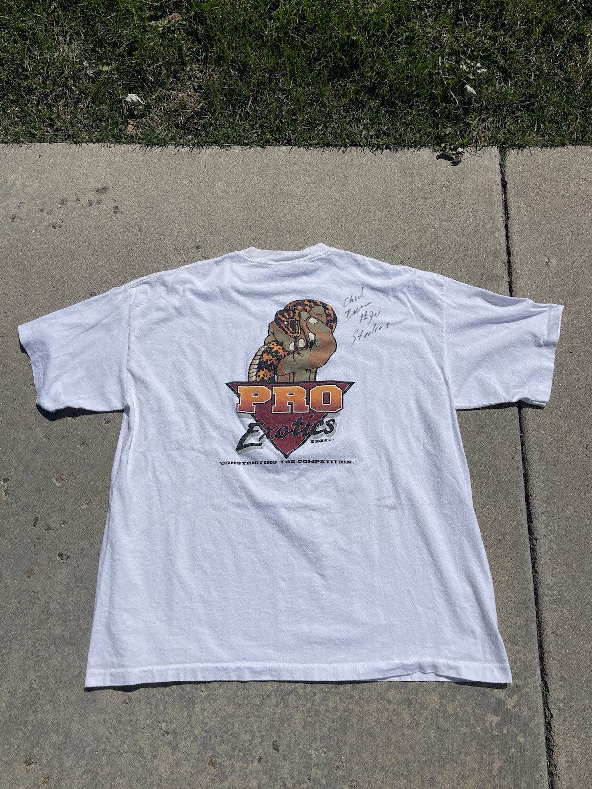 Vintage No Fear x Pro Exotics Tee — Signed by Chad Zuber #91 Steelers — XXL