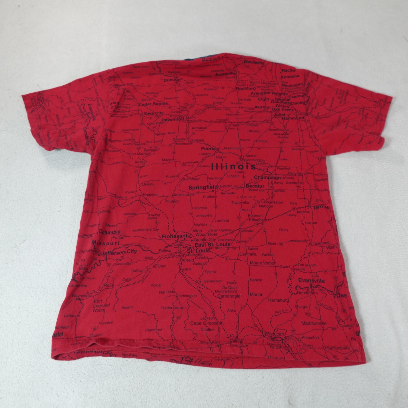 Illinois Home Sweet Home Shirt Mens Large Red Allover Map Graphic State of Mine