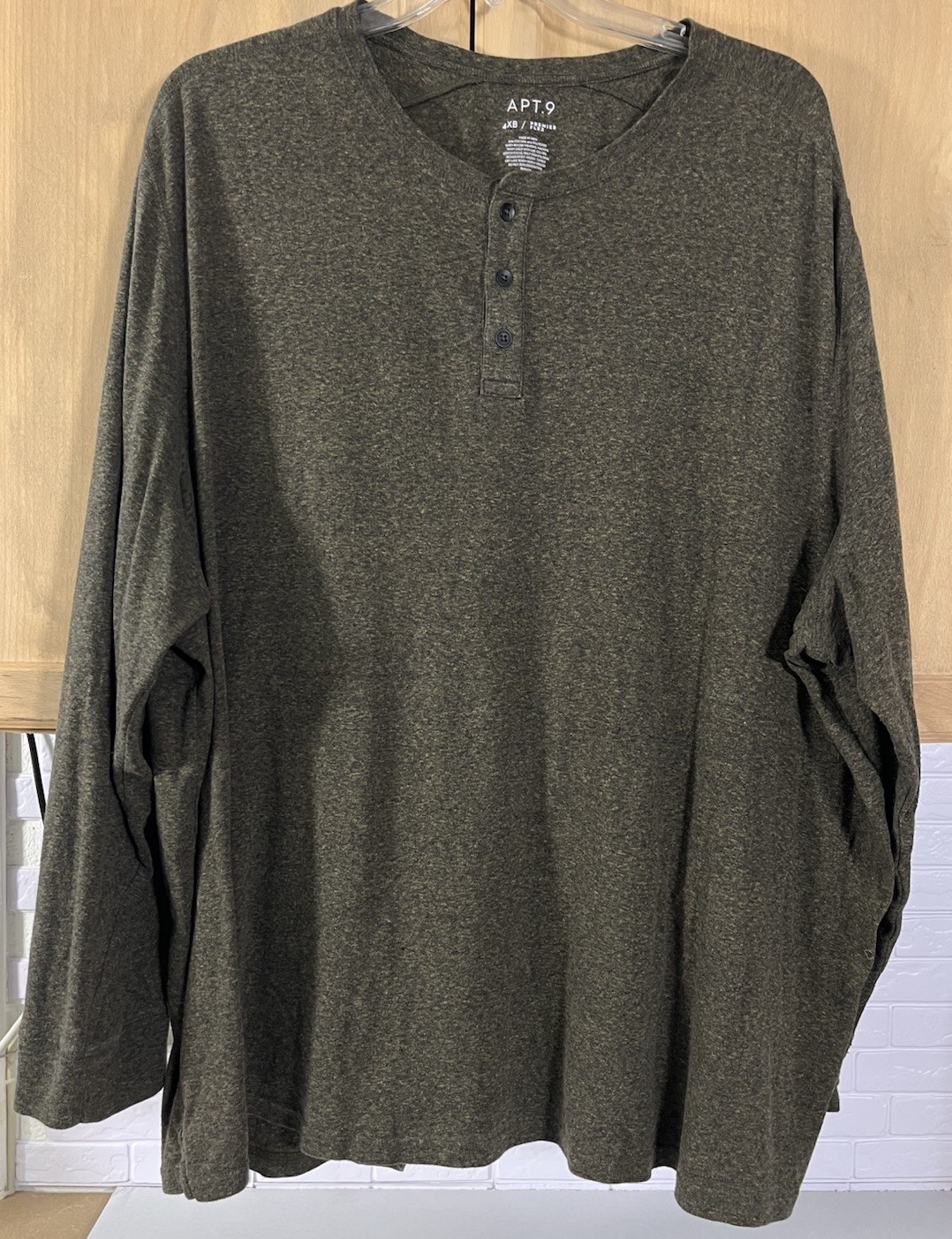 Apt.9 Premier Flex Stretch Henley Shirt Men&rsquo;s 4XB Soft Touch Long Sleeve Brown