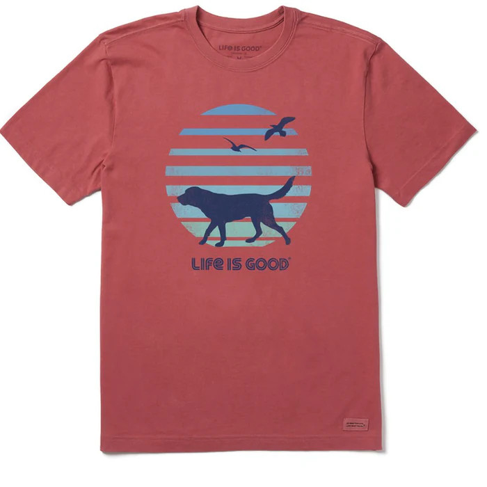 NWT Men&rsquo;s Life Is Good Retro Dog Beach Walk Red SS Crusher Tee