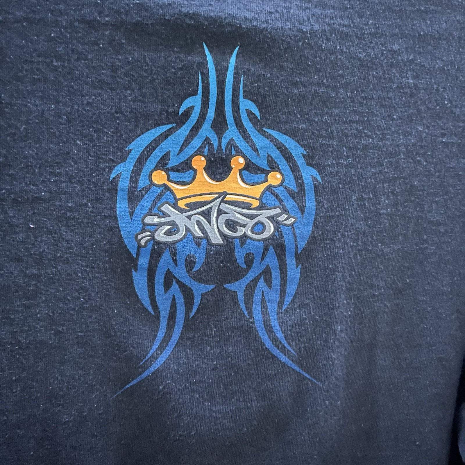Vintage Y2K JNCO Tiger Tribal Flames Longsleeve Shirt Dark Blue Fits M/L 21×26