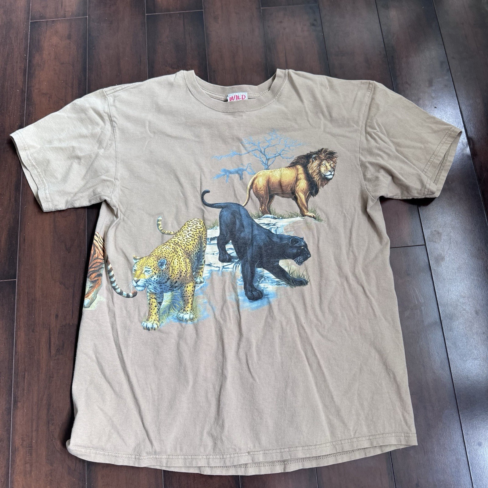 Vintage Big Cats T Shirt Lion Tiger Cheetah Puma Men’s Sz Xl Made USA Double Sde