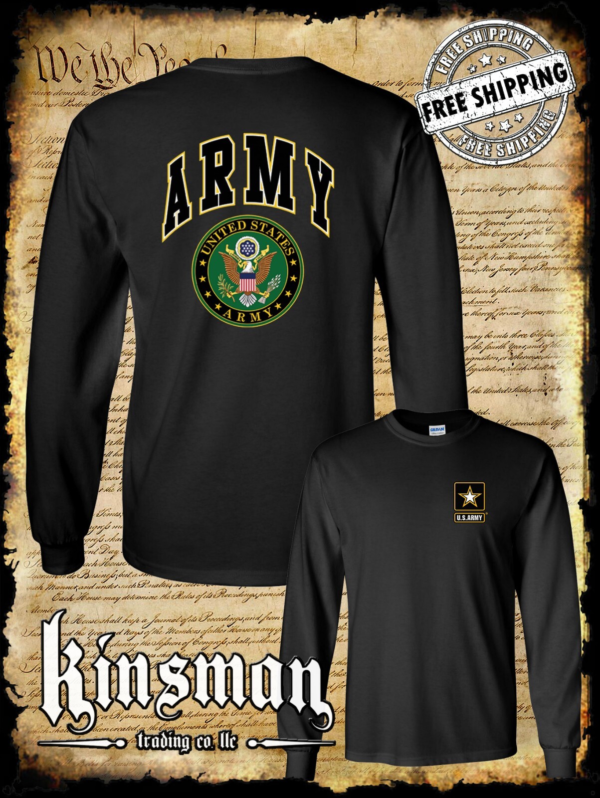 US Army Seal 2-Sided Long Sleeve T-Shirt Official Licensed Military