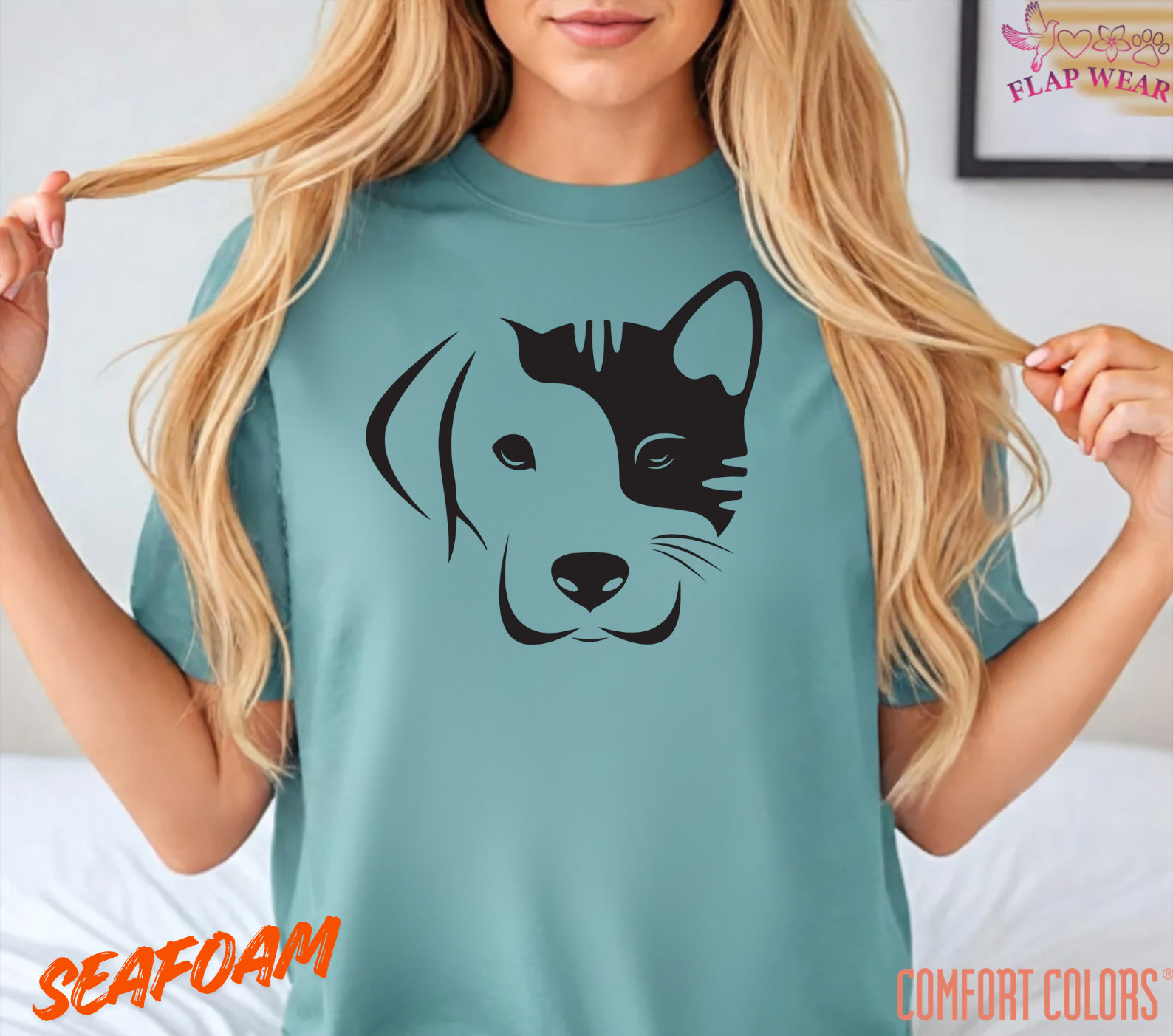 Dog and Cat Split Face T-Shirt – Minimalist Pet Lover Graphic Tee – Cute Dog Cat