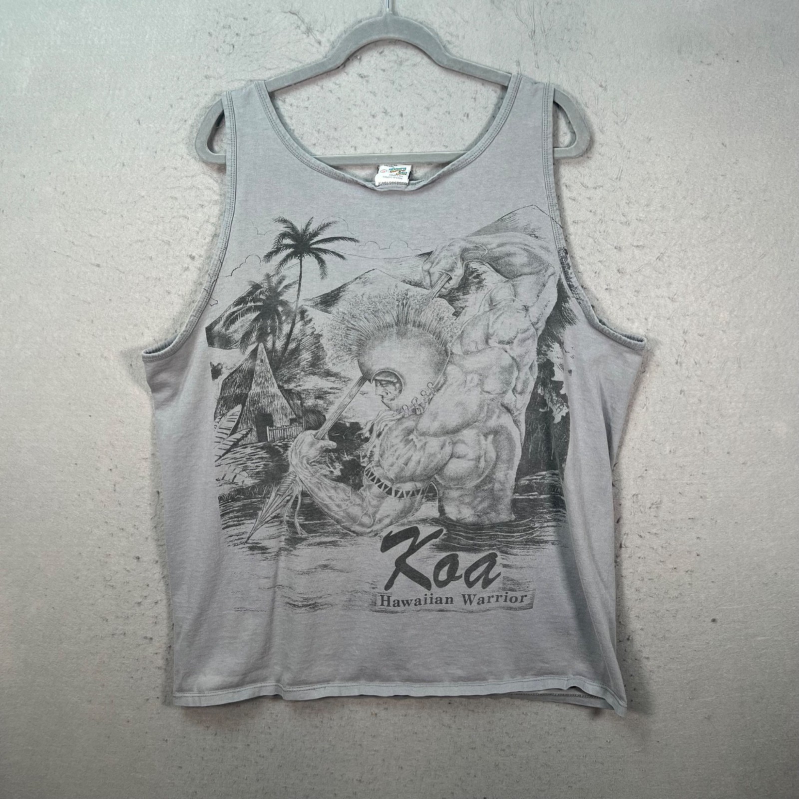 VTG Rip Curl Koa Hawaiian Warrior Graphic Tank Top Mens XL Gray Cotton USA-Made
