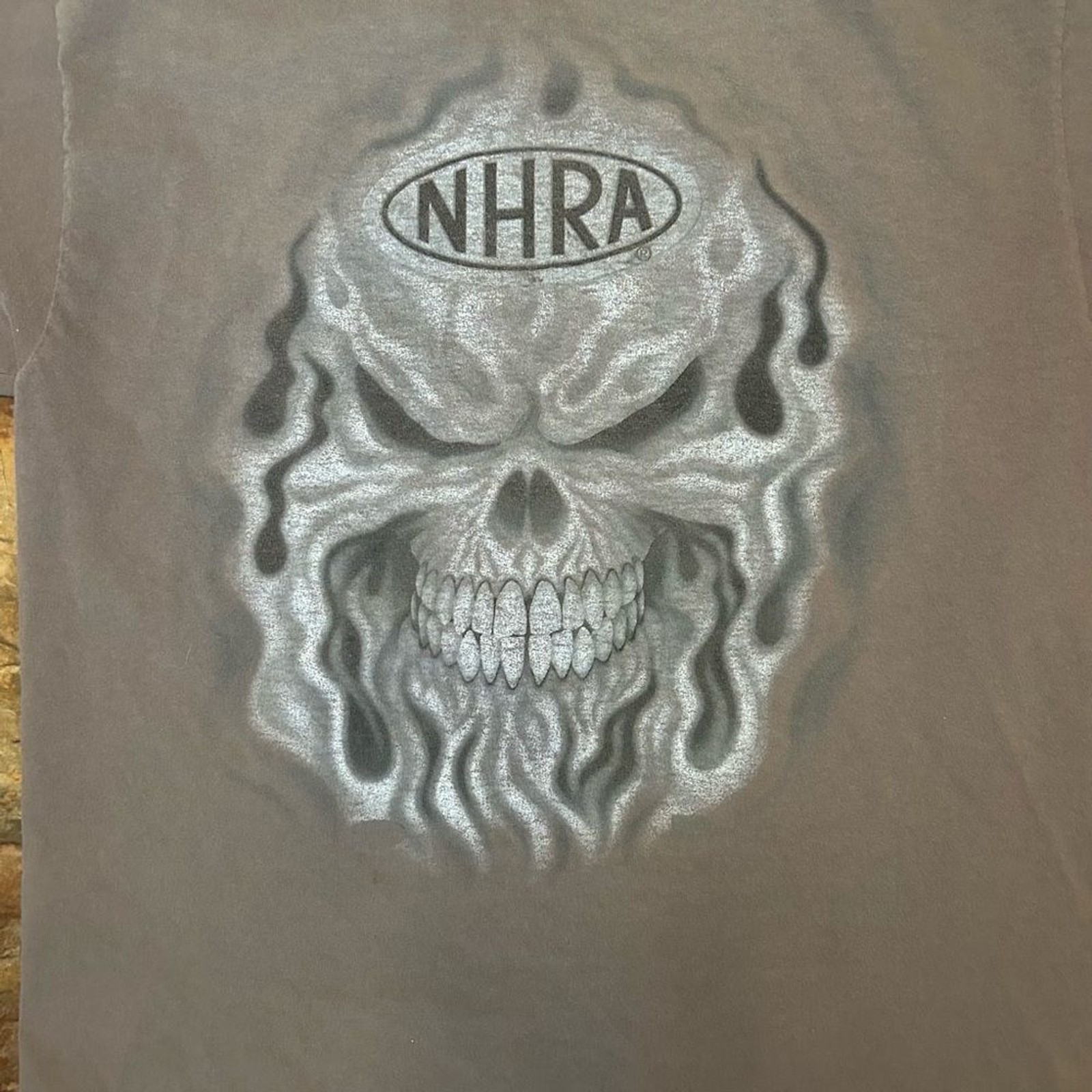 Vintage NHRA Championship Drag Racing T-Shirt XL Gray Flaming Skull Biker