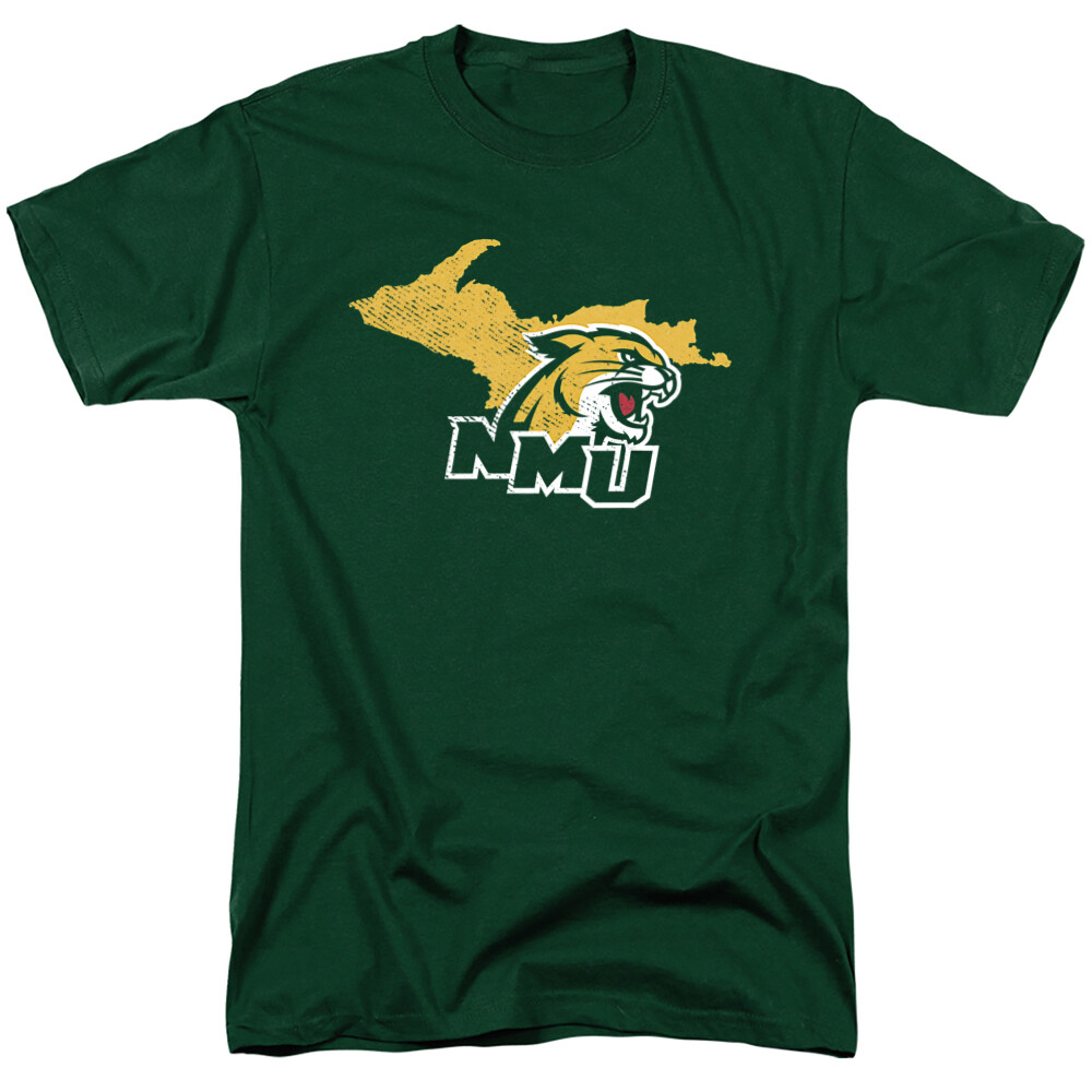 Northern Michigan University Adult T-Shirt State Shape, Hunter Green, S-3XL