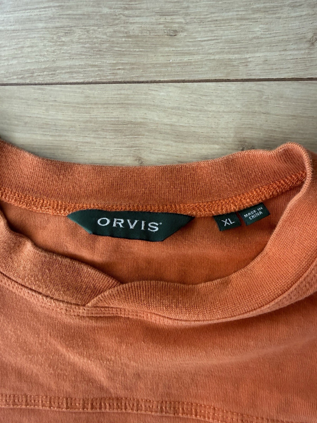 Orvis Rugby Shirt Mens XL Orange Blue Heavyweight Cotton Long Sleeve Outdoor