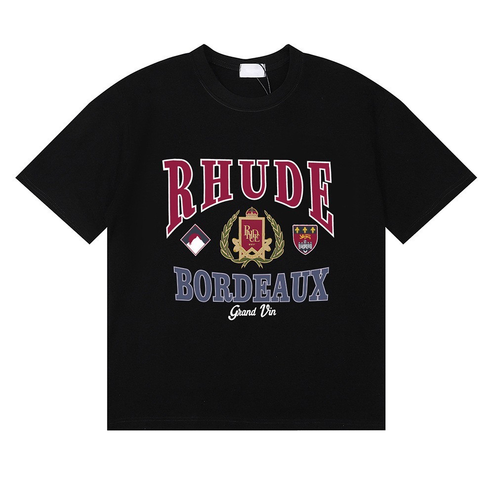 High Quality Men RHUDE Letter Fashion Cotton Short Sleeve T-Shirt Polo S-2XL
