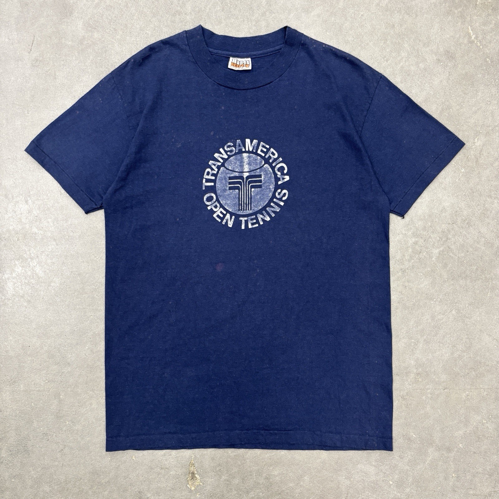 True Vintage 80s Transamerica Open Tennis Tournament Shirt Large Faded Navy