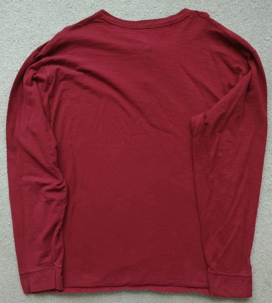 Hanes X-temp Mens L Maroon Henley Tee Shirt Flaws Pit 21.5&Prime; Length 28&Prime;