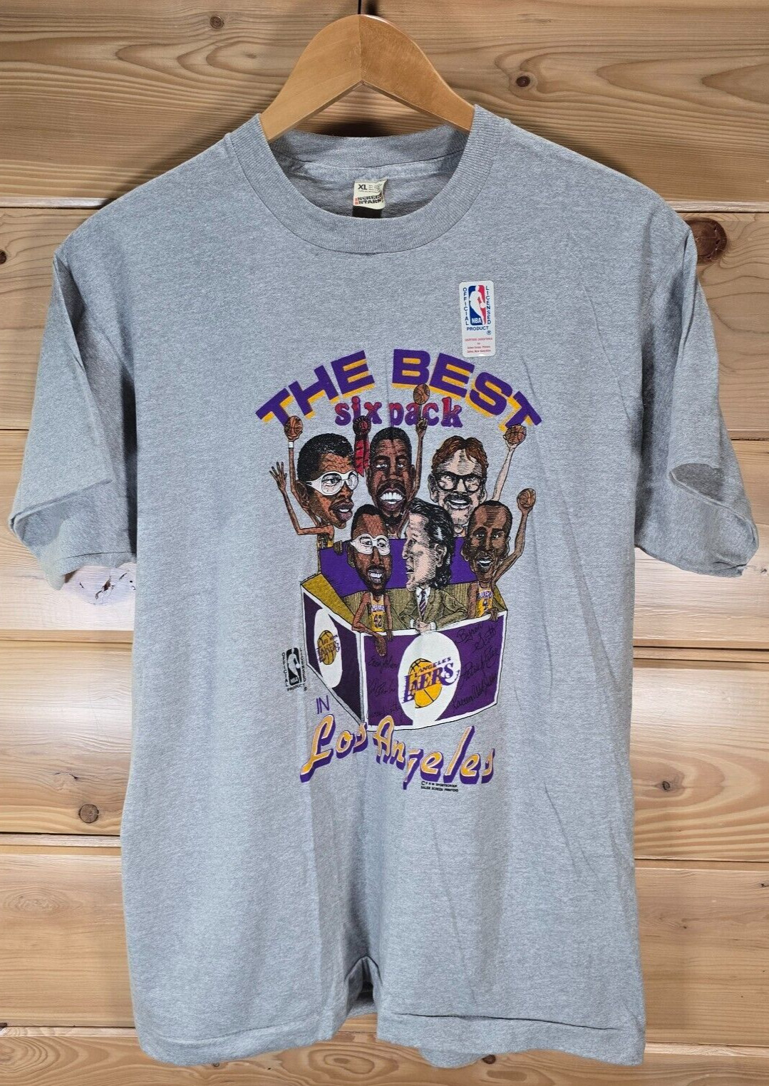 VTG Los Angeles Lakers Best Six Pack Kareem Magic Worthy T-Shirt Men Large 80s