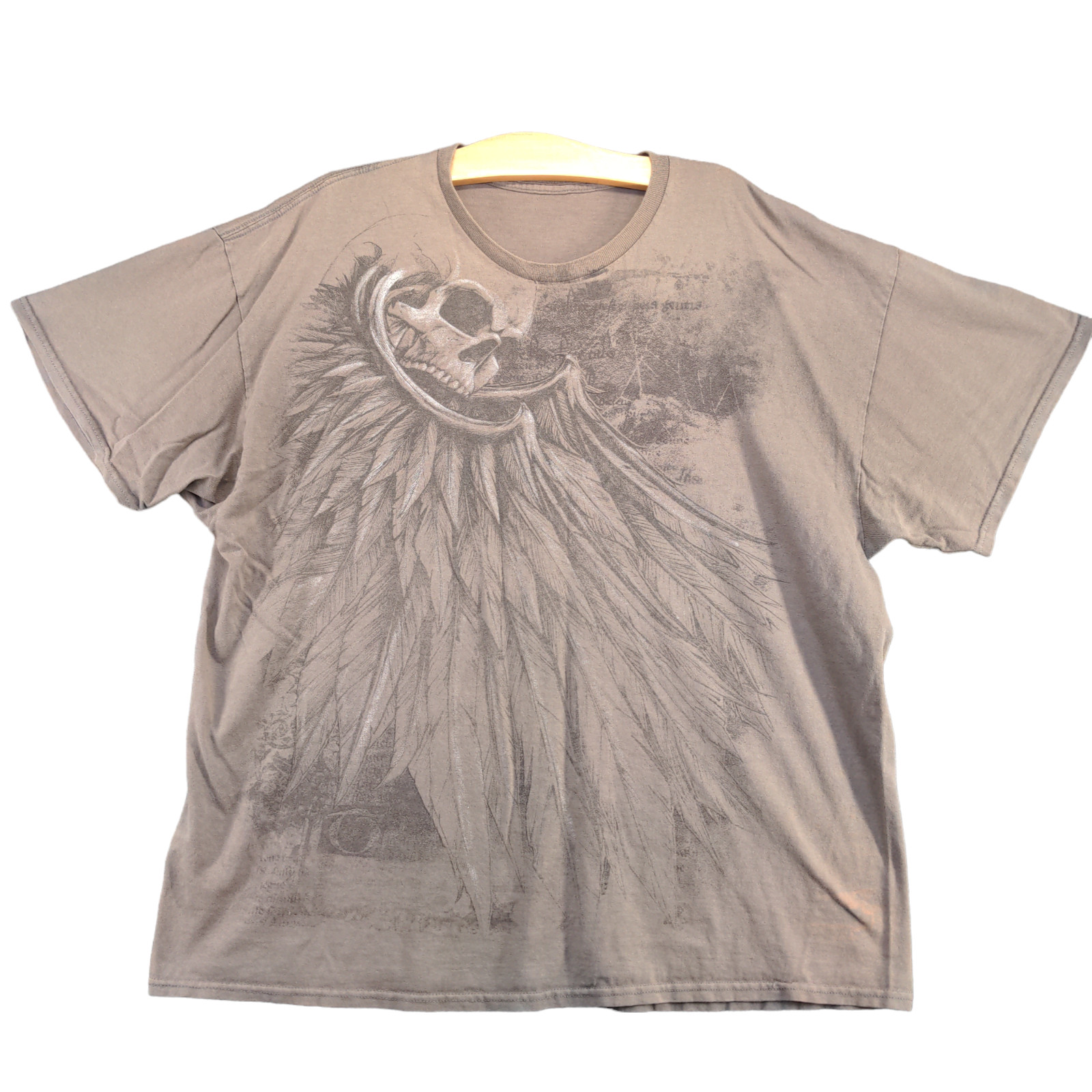 Unbranded Men&rsquo;s Skull Print T-Shirt Tan 3XL Short Sleeve Crew Neck Straight Hem