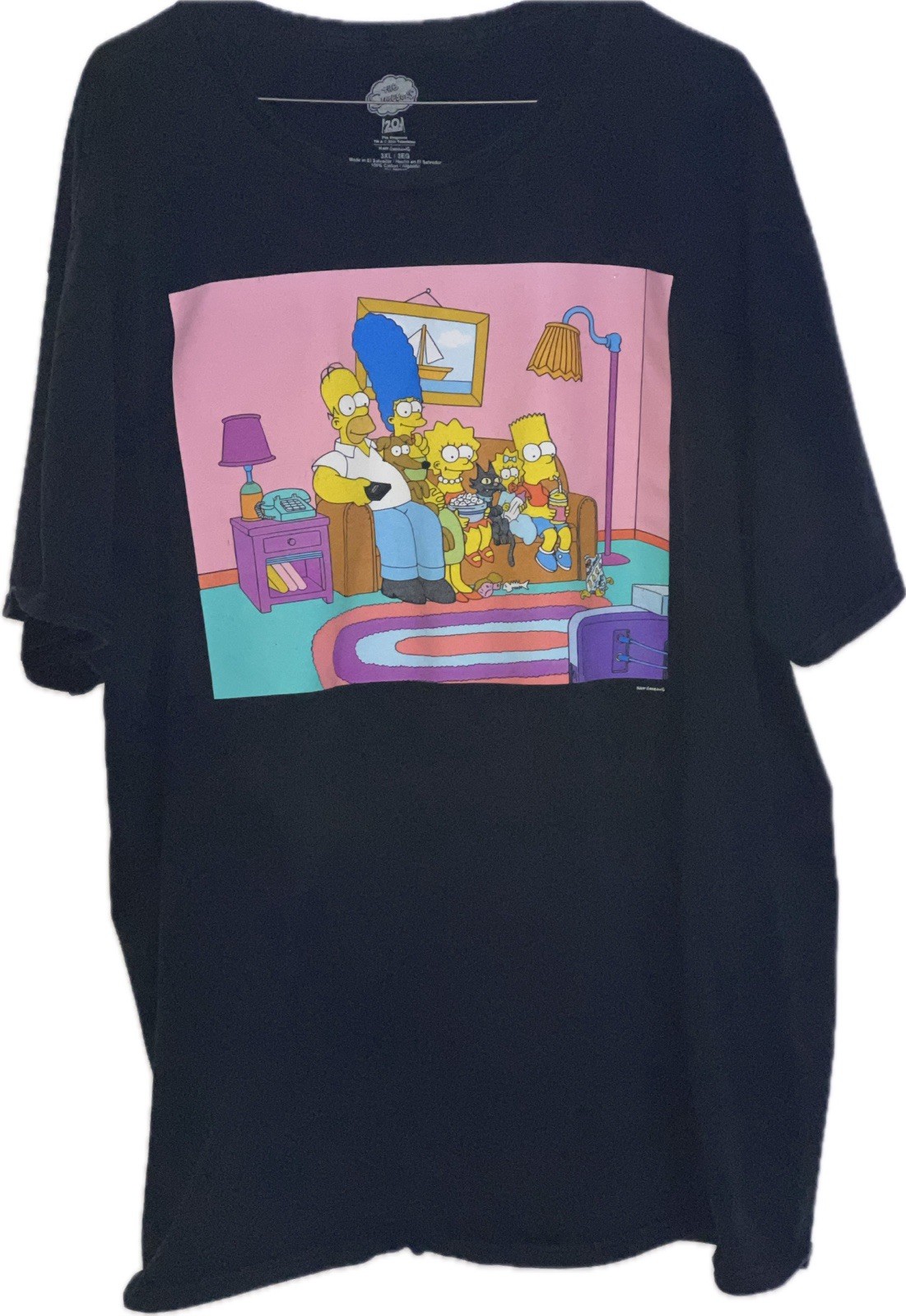 The Simpsons T-Shirt Men&rsquo;s 3XL Couch Scene Black W/Pink Graphics 100% Cotton