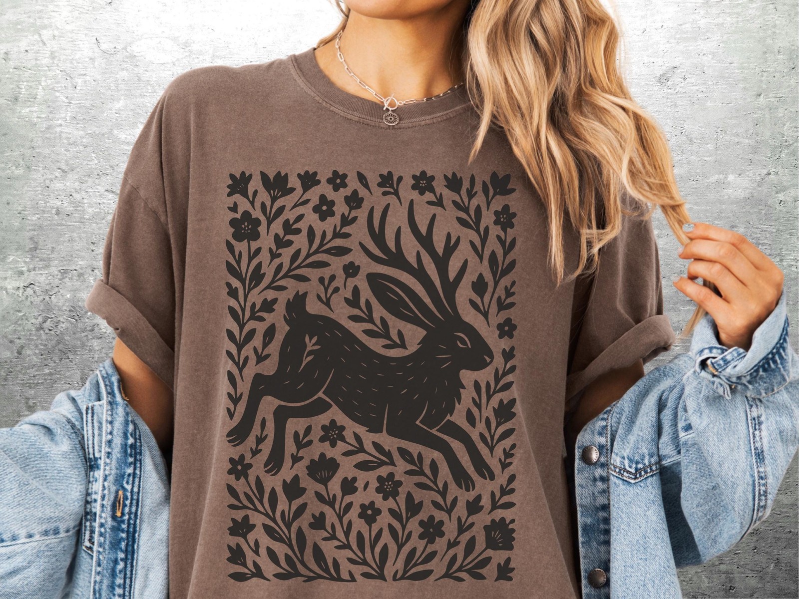 Jackalope Shirt, Dark Cottagecore, Fairycore, Goblincore, Dark Academia, Floral