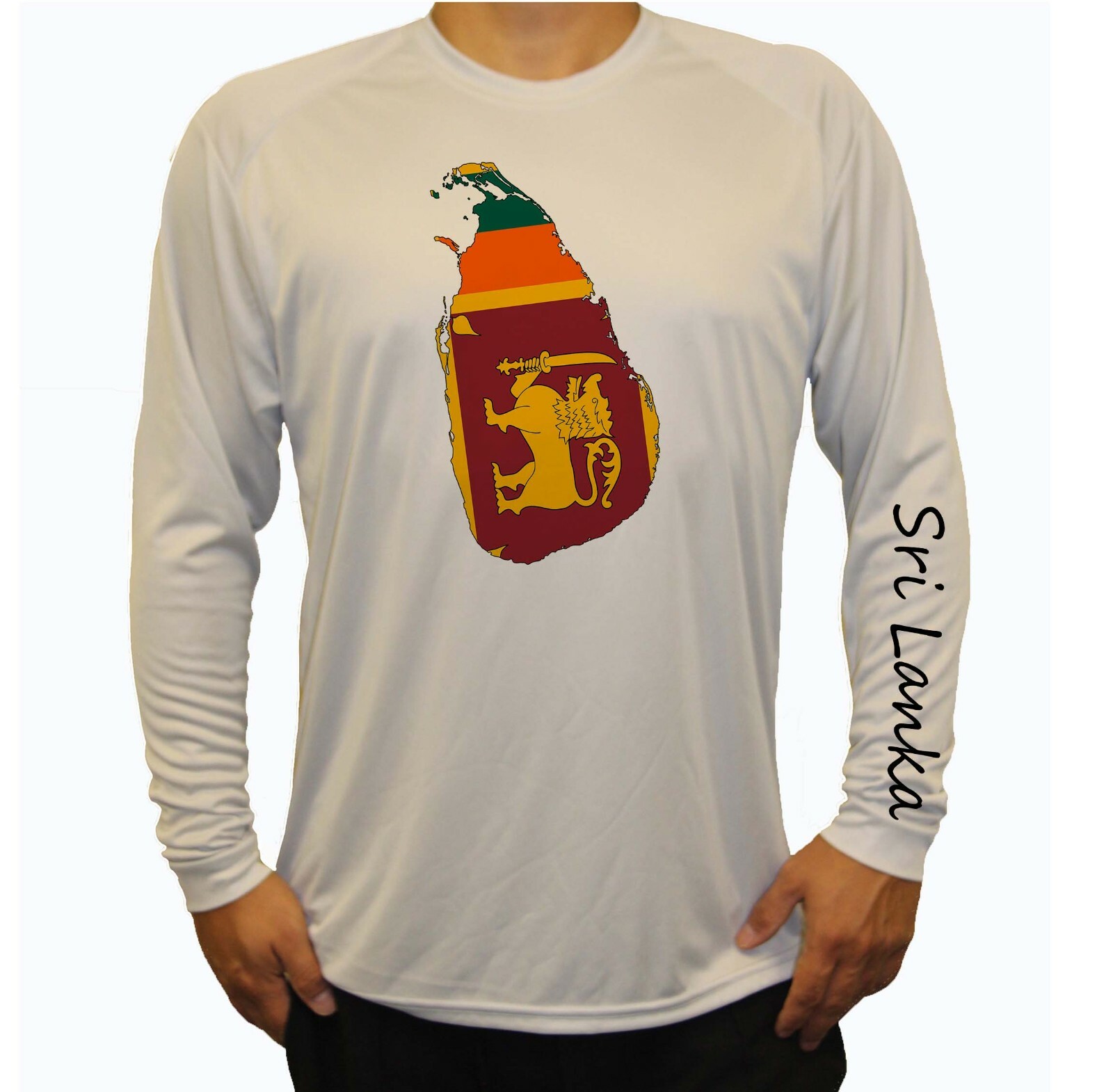 Sri Lanka Flag Map Fish Boat Long Sleeve UPF 30 T-Shirt UV Protection