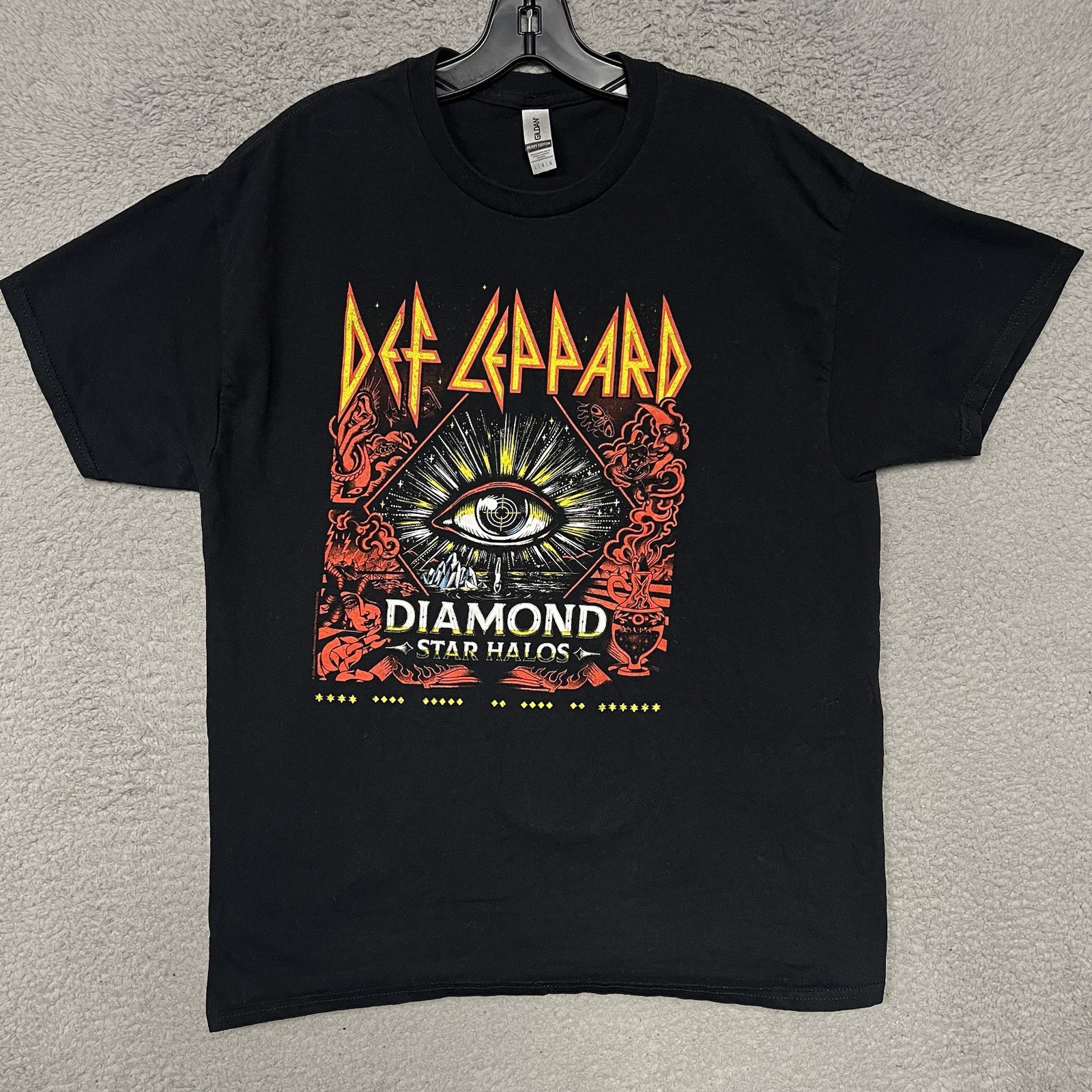 Def Leppard Diamond Star Halos T Shirt Men&rsquo;s Sz L Black Stadium Tour 2022 2-Side
