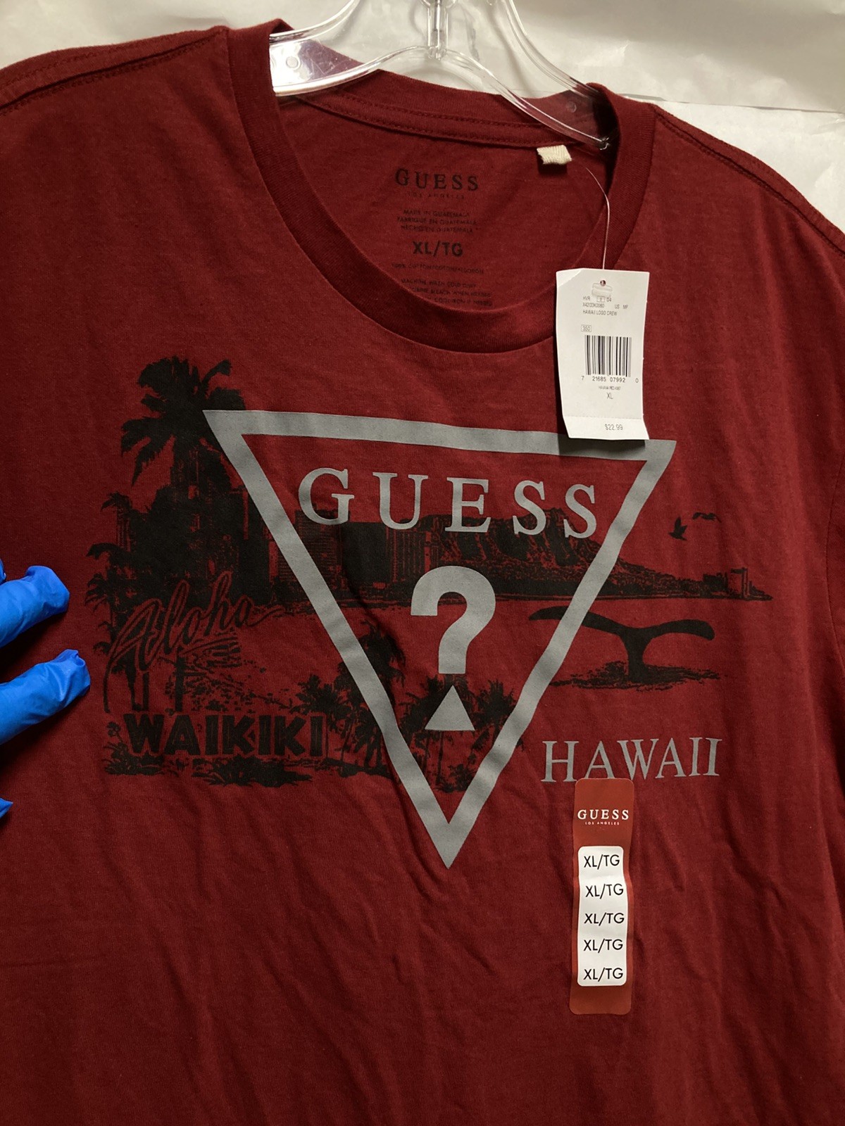 [New] GUESS LOS ANGELES “Hawaii “ Unisex T Shirt; XL; Red Wine; New with Tag