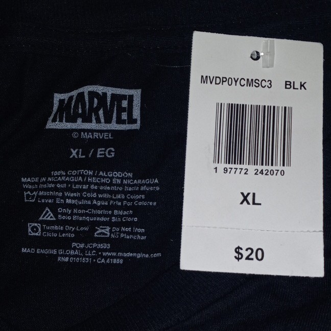 Marvel Deadpool Black Graphic T-Shirt XL 100% Cotton MVDPOYCMSC3
