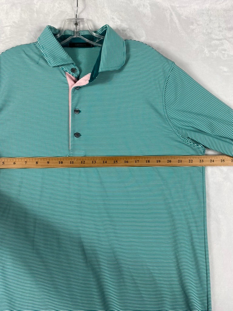 Greyson Golf Polo Shirt Sz L Green Striped Short Sleeve Performance Fabric